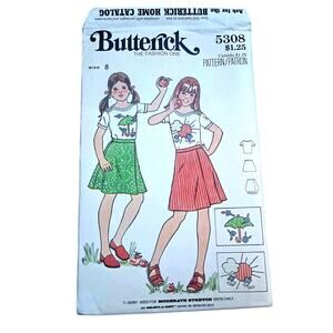 Vintage Butterick 5308 Sewing Pattern Girls T Shirt Top and Skirt Size 8 Stretch